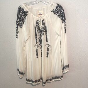Johnny Was Biya Tunic Embroidered Cotton White Small